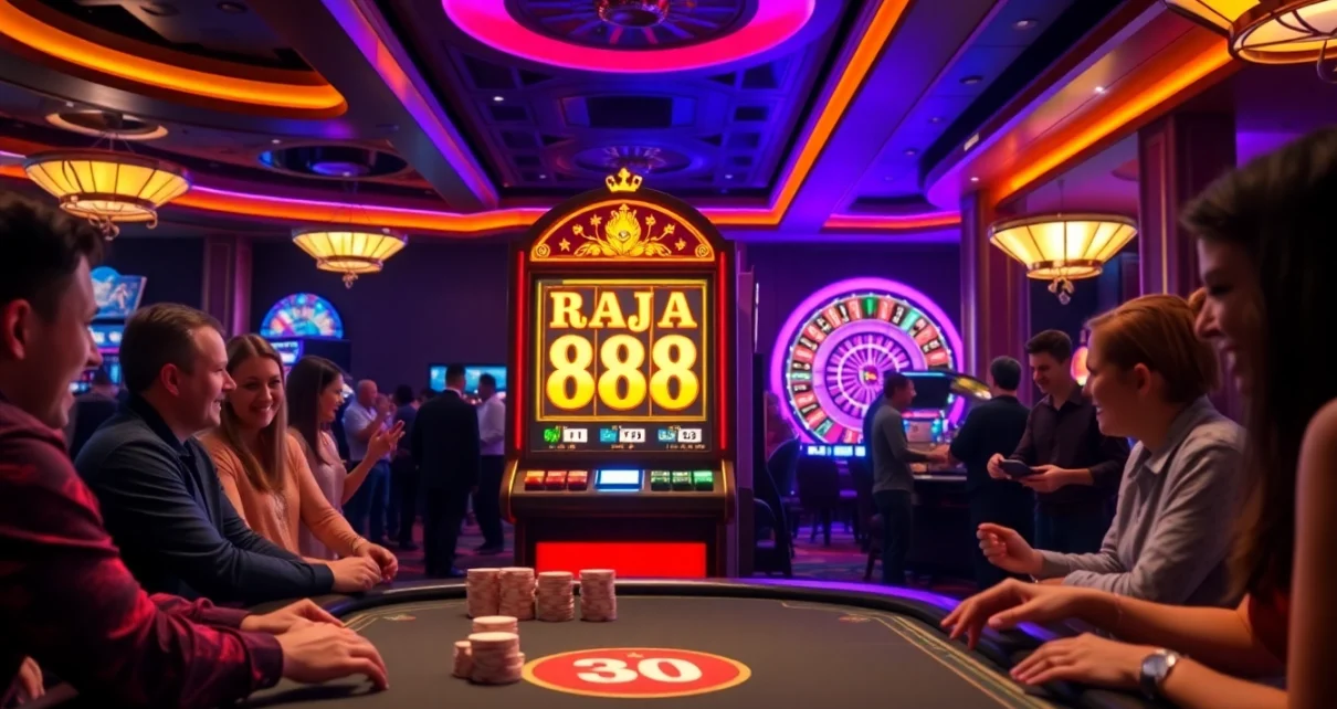 Experience the excitement of raja 88 with players engaging at luxurious casino tables.