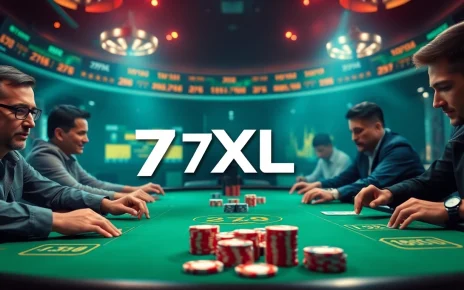 סצנת פוקר מקוונת דינמית המציגה את לוגו 7xl סוכן עם שחקנים נלהבים סביב שולחן וירטואלי.