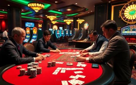 Stake your nh88 chips at a luxurious poker table with intense players and vibrant casino elements.