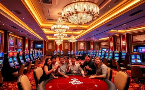 Excited players at Man 88 celebrate a win at a luxurious casino poker table.