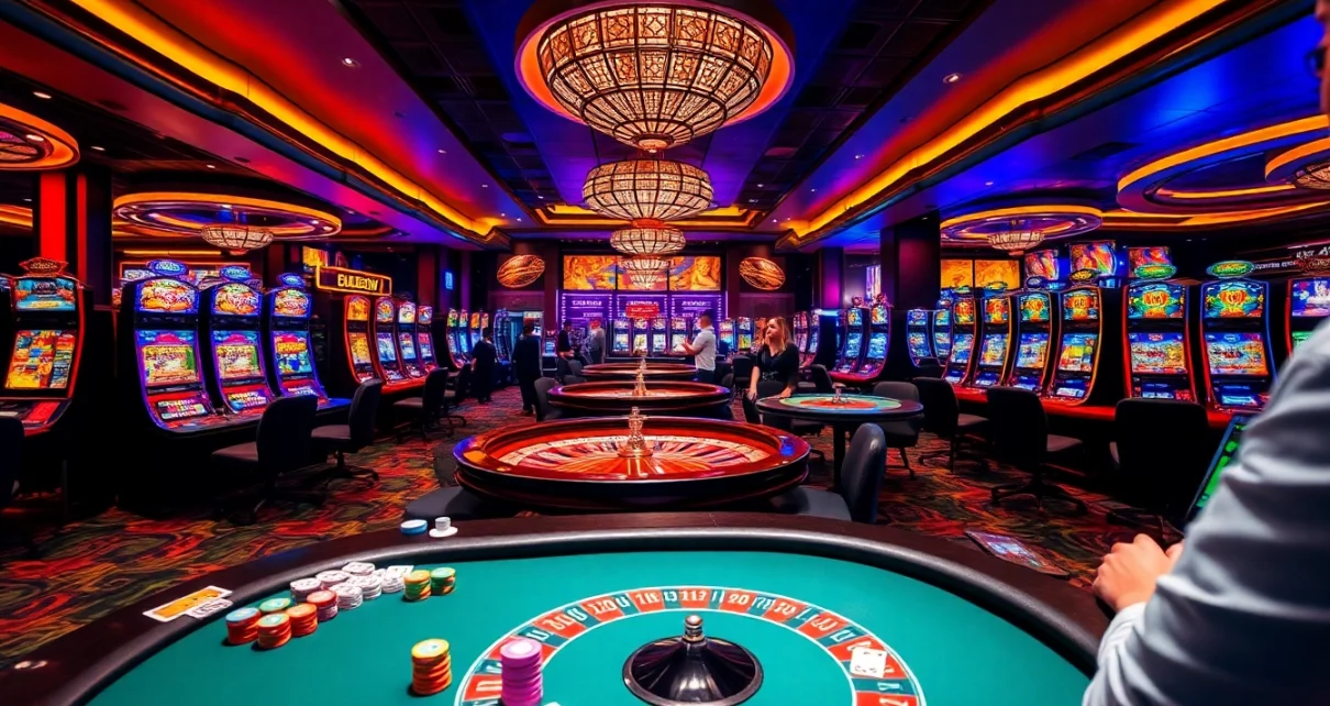Action-packed casino scene at XX88 with players engaged in games and vibrant gaming tables.