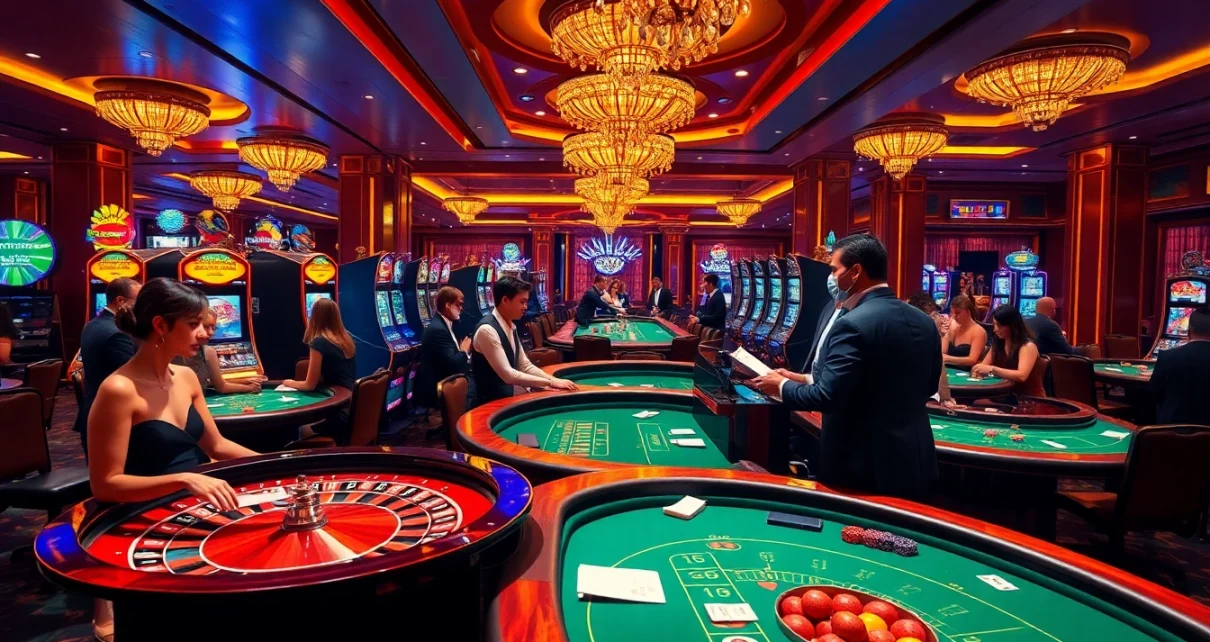 Exciting casino gaming scene at https://thabet.vegas/, featuring engaging roulette and poker tables.