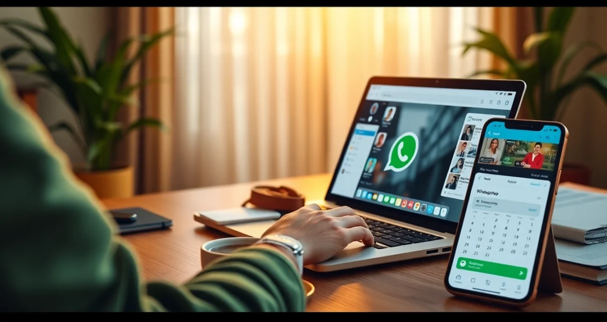在舒适工作空间中交互式的 WhatsApp Web 体验,突出快连官网 功能以实现无缝沟通。
