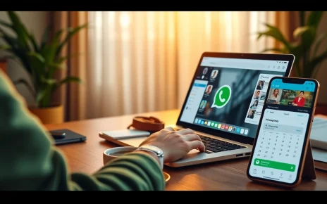 在舒适工作空间中交互式的 WhatsApp Web 体验，突出快连官网 功能以实现无缝沟通。