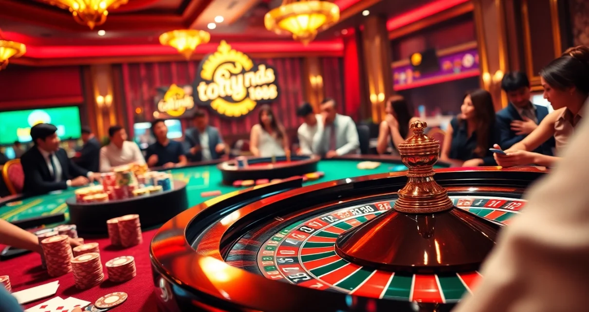 Experience thrilling gameplay at raja toto88 with vibrant poker chips and an exciting roulette wheel.
