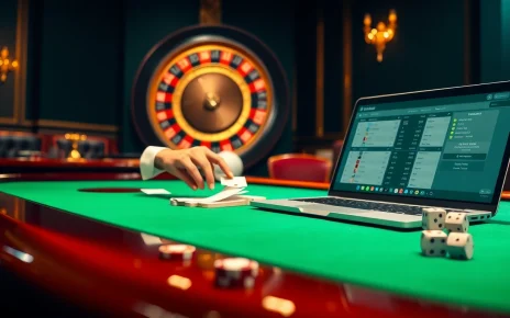 Betting Online Now with a vibrant casino theme featuring cards, chips, and laptop interface.