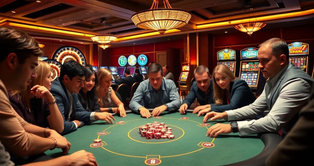 Engaged players at a high-stakes poker table in a luxurious environment at MK8 casino.