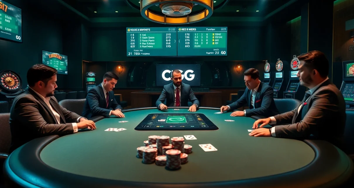 Engaging scene at the ClubGG poker club with players intensely focused on the game.