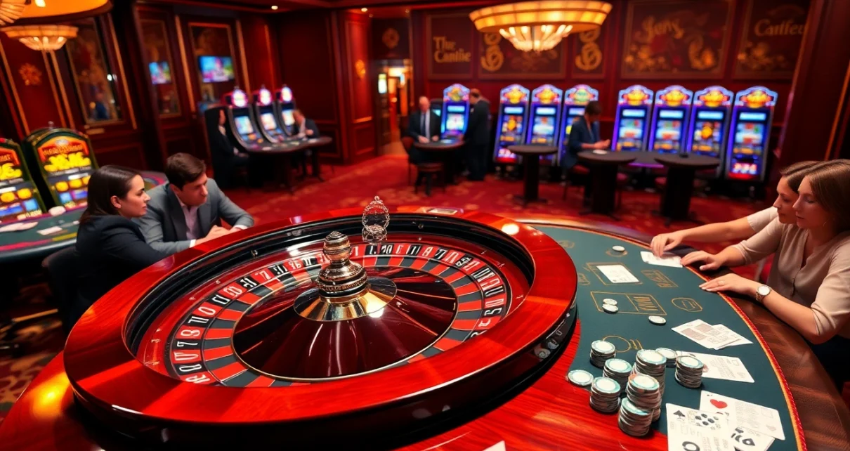Experience 13win's thrilling casino atmosphere with poker tables and roulette for exciting bets.