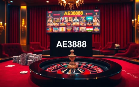Experience the thrill of AE3888 with vibrant casino elements like poker chips and roulette.
