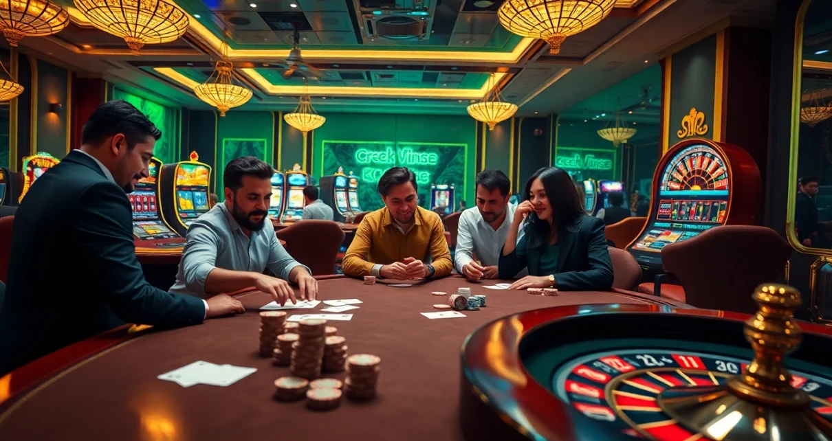 Experience the excitement of home eejl casino with vibrant slot machines and flashing roulette wheels.