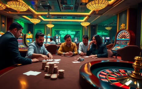 Experience the excitement of home eejl casino with vibrant slot machines and flashing roulette wheels.