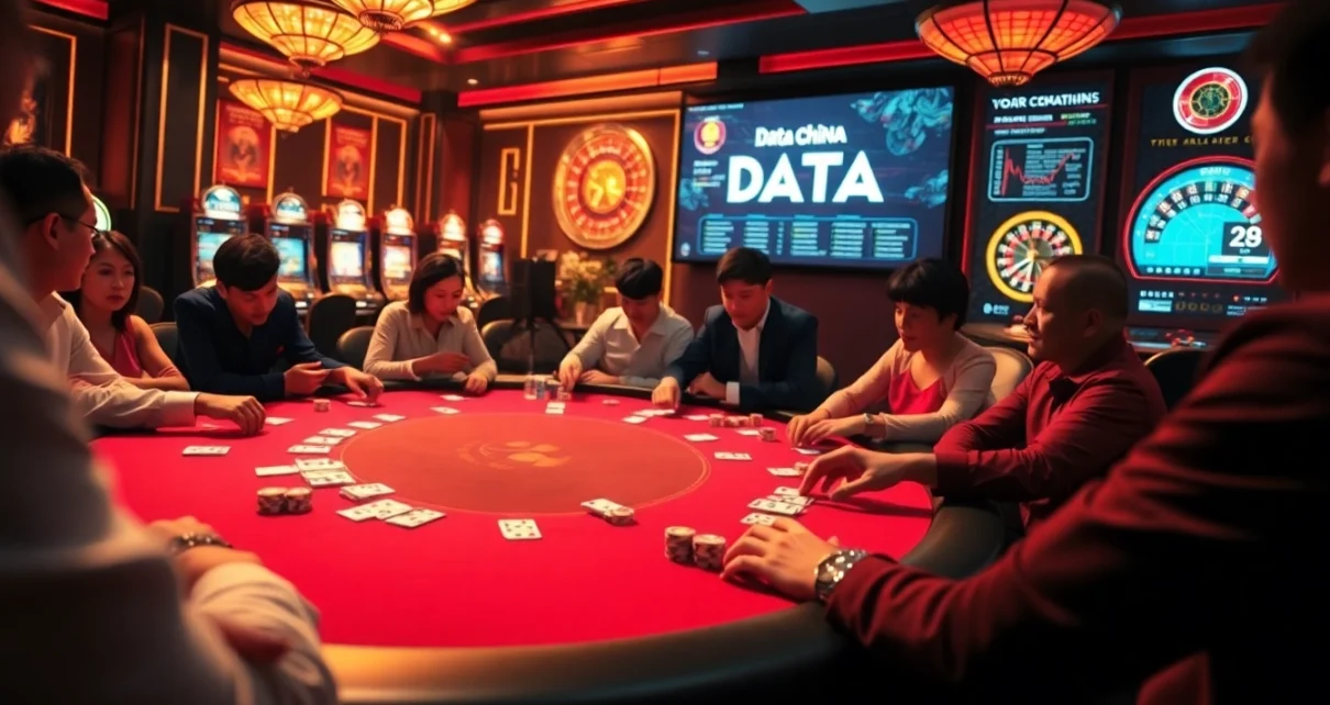 Players engage in high-stakes poker while exploring data china insights in a luxurious casino setting.