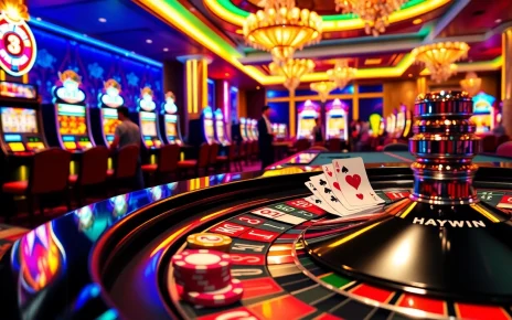 Haywin players enjoy an exciting game at a luxurious casino with roulette and poker action.