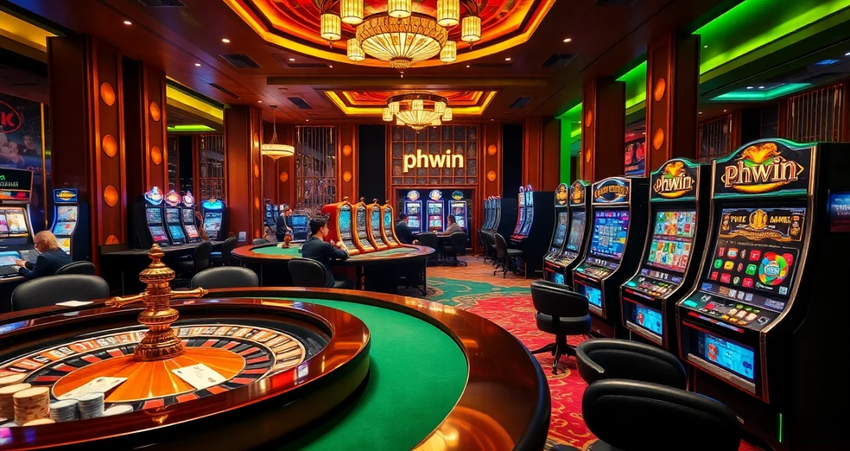 Experience dynamic gaming action at phwin with colorful casino tables and engaging slot machines.