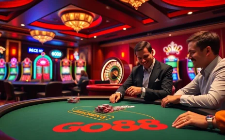 GO88 players enjoying an exciting poker game at a vibrant casino table.