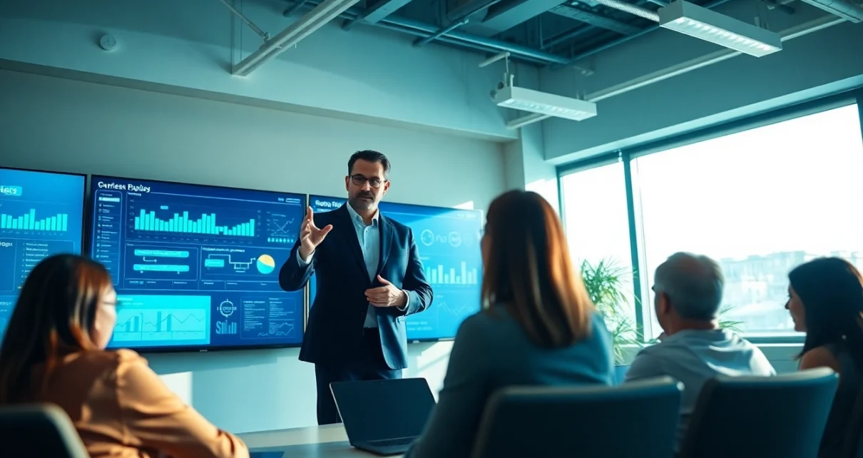 Engaging business automation experts near me discussing strategies in a modern office.