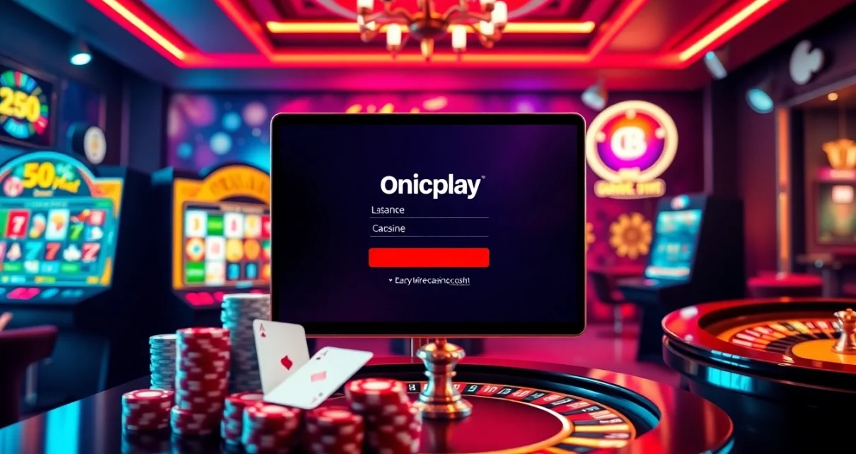 Experience seamless onicplay login with an elegant online casino interface showcasing vibrant gambling elements.