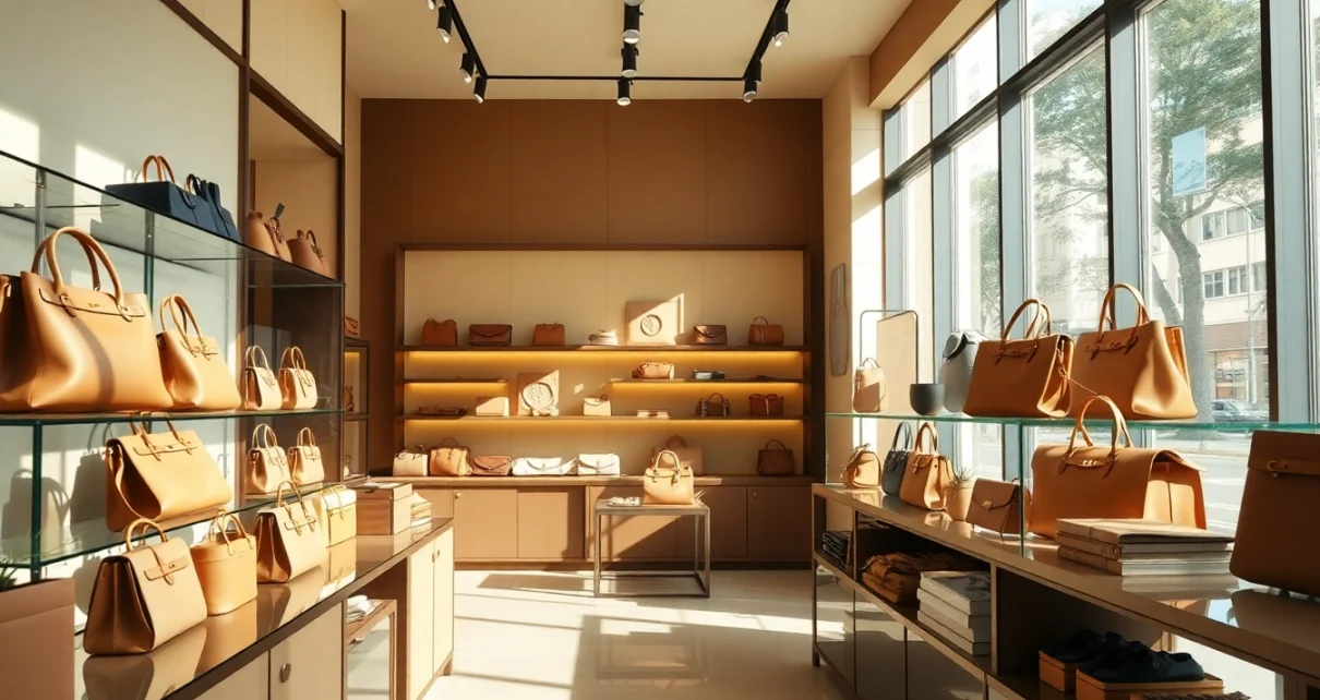 레플리카쇼핑몰의 고품질 명품 가방과 액세서리 진열 모습