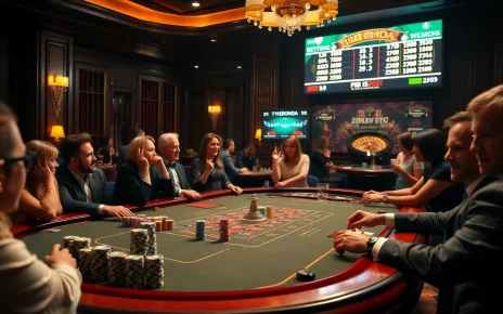 Watch players engaging in an exciting poker game at a luxurious casino featuring tylebongda betting